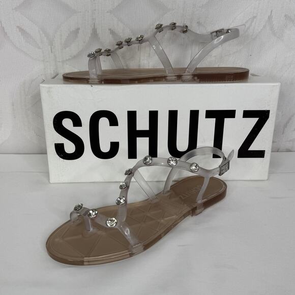 Schutz Bria Crystal Clear Jelly Embellished Sandal with Dust Bag Size 6 NIB - Picture 12 of 13